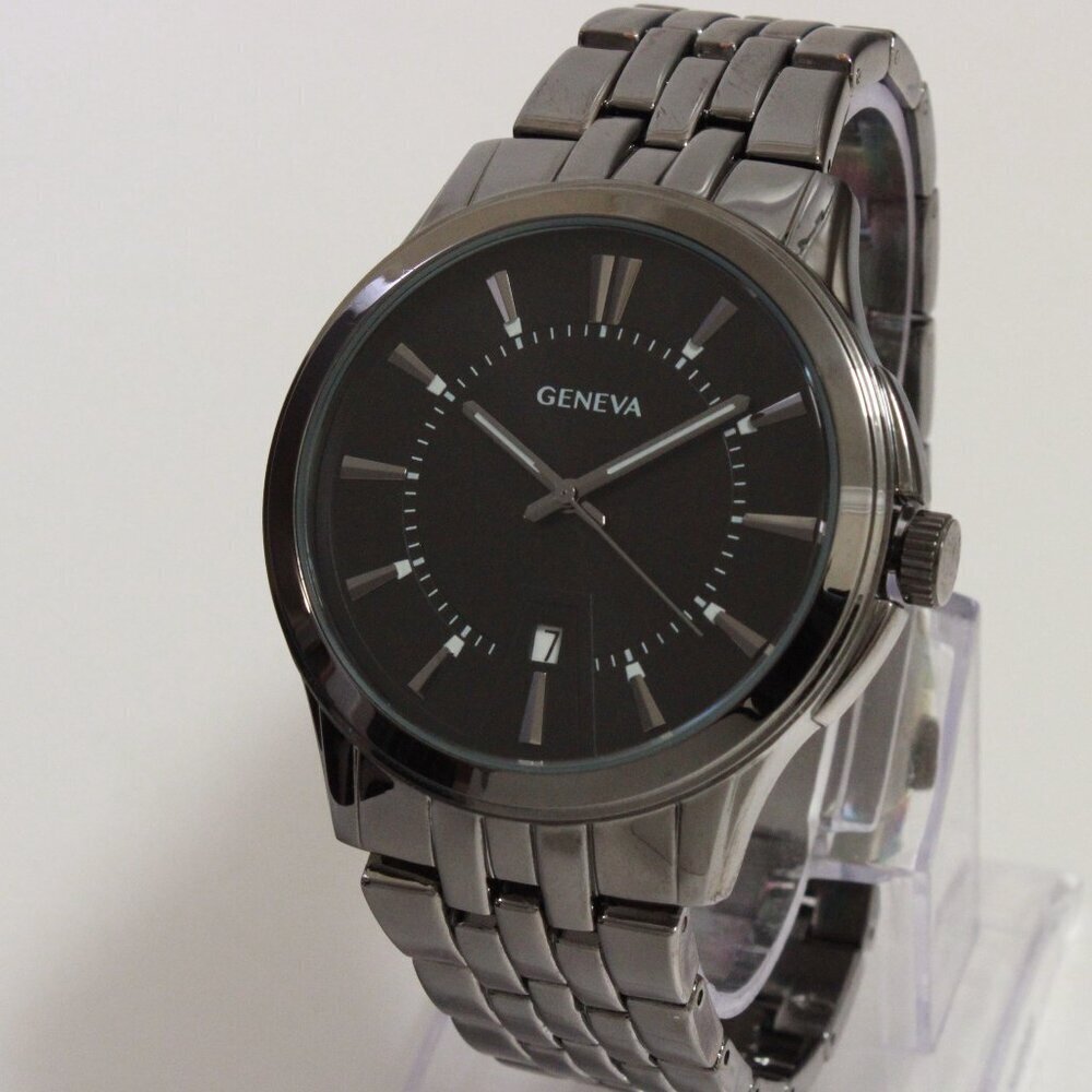 Geneva Men's Casual Quartz Watch Raised Indices GunMetal Finish 42mm - Picture 4 of 14